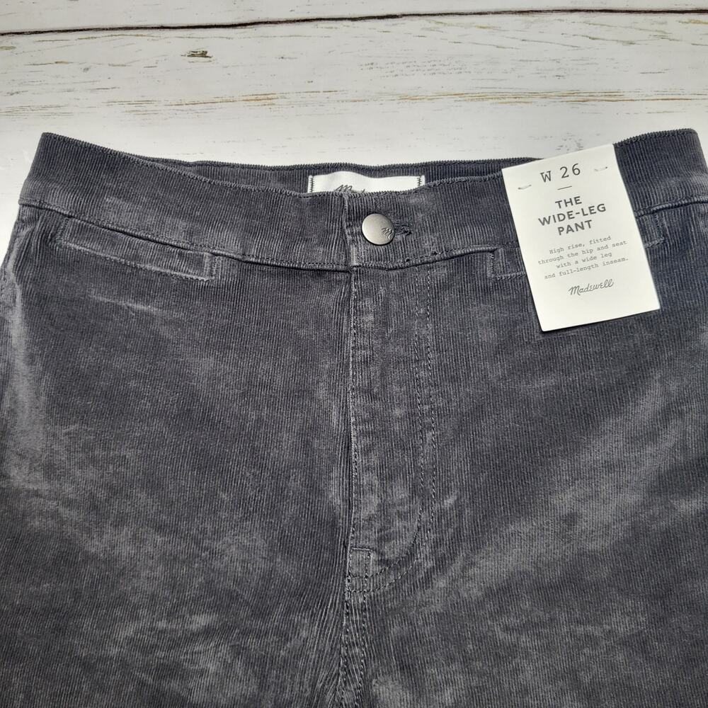 Madewell Wide Leg Corduroy Pants Black Coal Gray Stretch Minimalist Neutral 26 - Picture 5 of 11